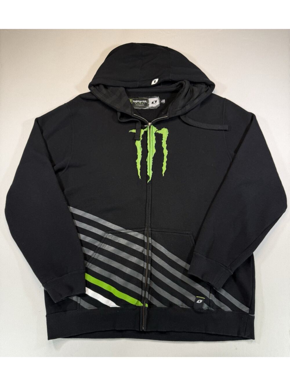 Vintage Monster Energy Hoodie Full Zip Big Logo 00s Racing Men Size XL Black